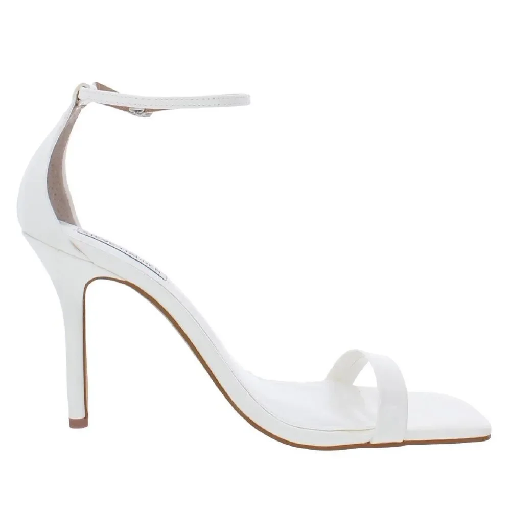 New Steve Madden Shaye Vegan Leather Ankle Strap Stiletto Heel Sandals in White